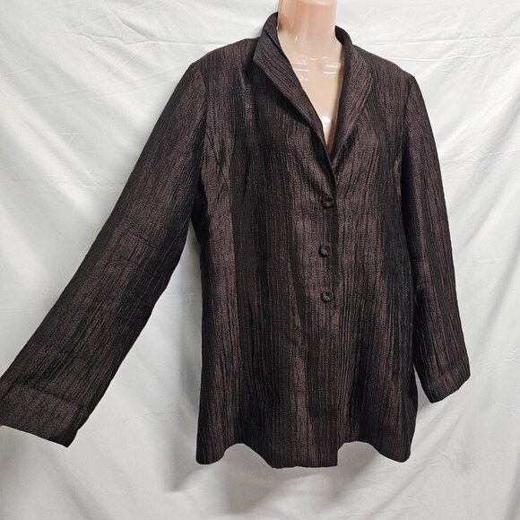 Eileen Fisher Preshrunk Satin Button Up Jacket Women Size M Brown Silk - Picture 8 of 16